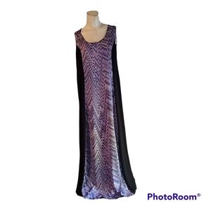 NOTATIONS Sleeveless Maxi Dress Purple Pink Blue Color Splash Black Side Panels